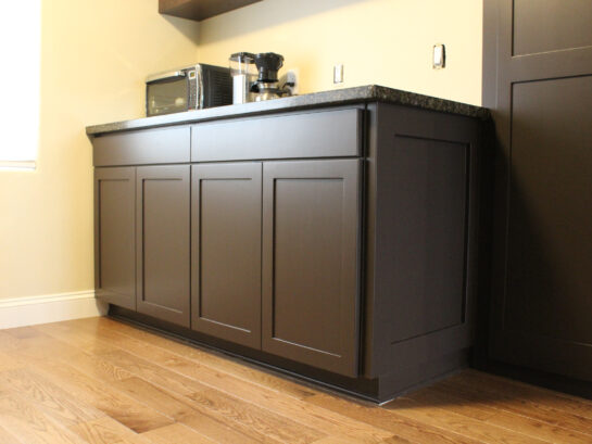 custom dark painted standalone kitchen cabinet